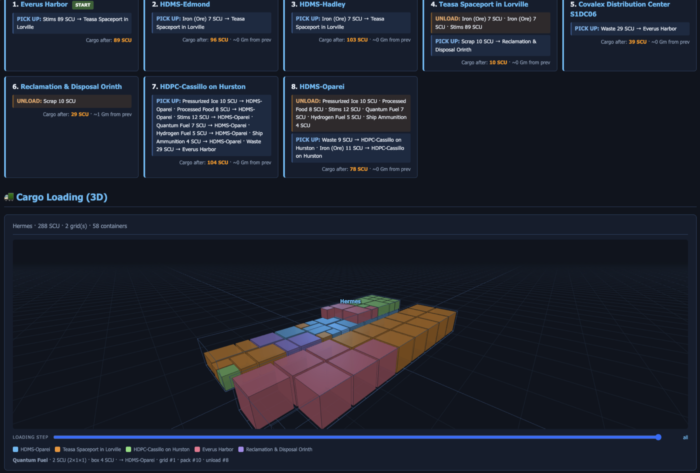 3D cargo loading packed into your ship grids